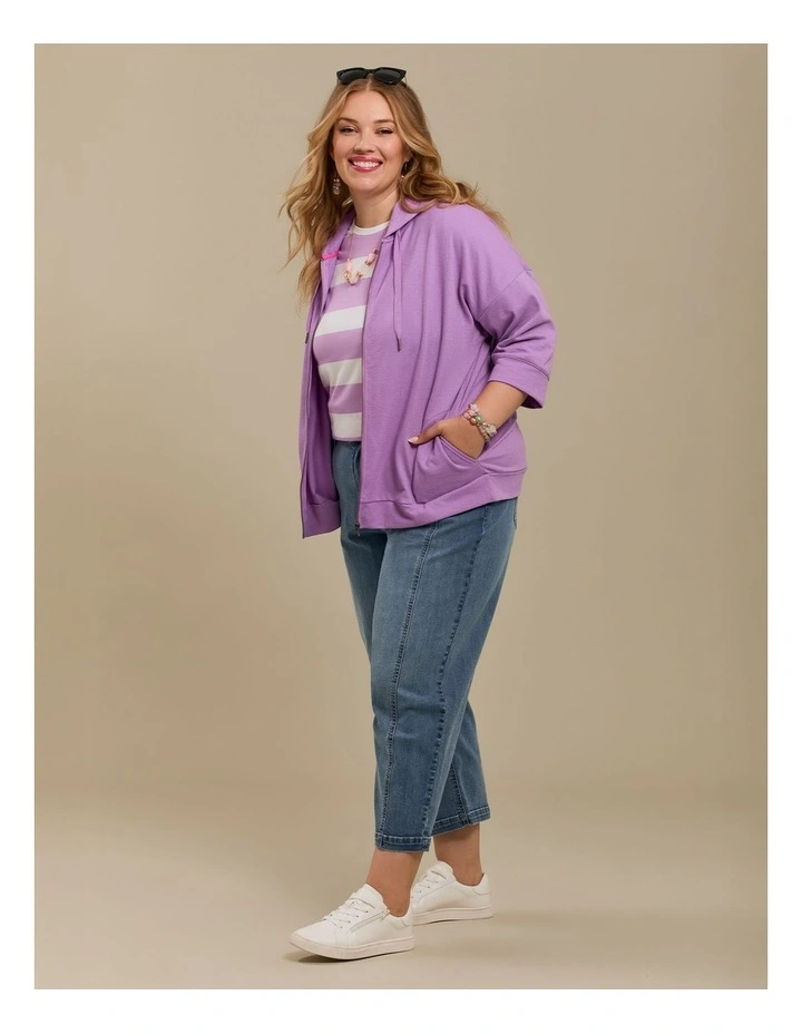 Cotton Zip Thru Hoodie Lavender image 6