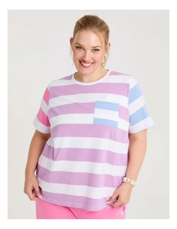 Cotton Mix Stripe Top in Multi image 1
