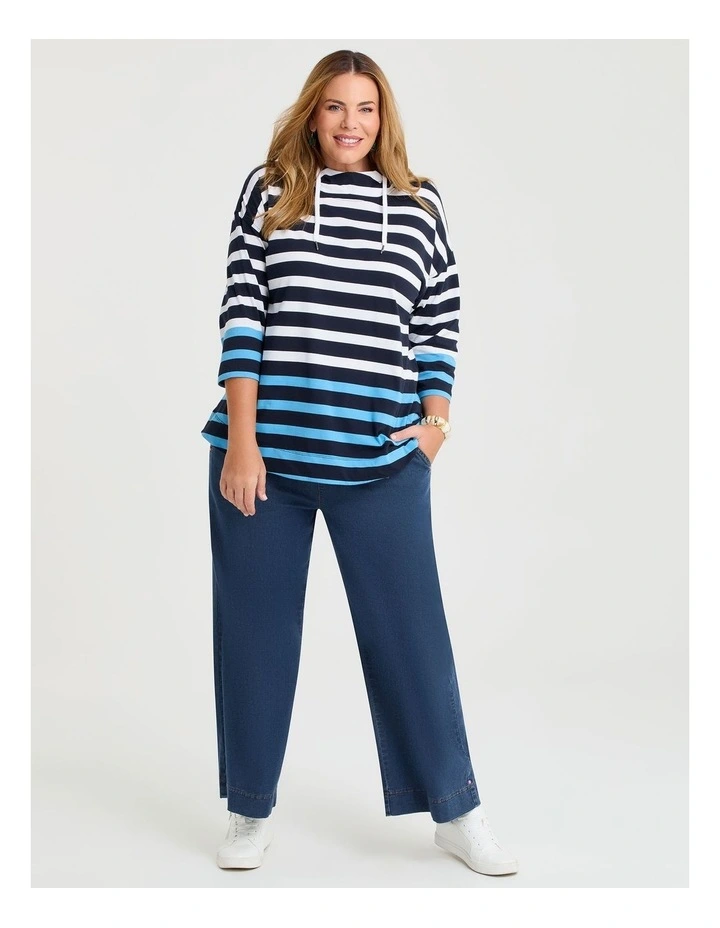 Cotton Stripe Hooded Top Navy/ocean Blue image 3