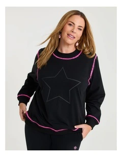 Cotton Stitch Star Sweatshirt in Black