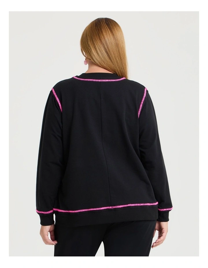Cotton Stitch Star Sweatshirt in Black image 2