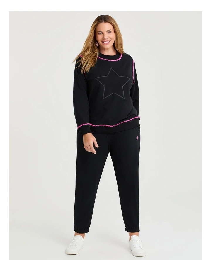 Cotton Stitch Star Sweatshirt in Black image 3