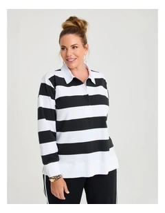 Cotton Polo Neck Sweatshirt in Multi