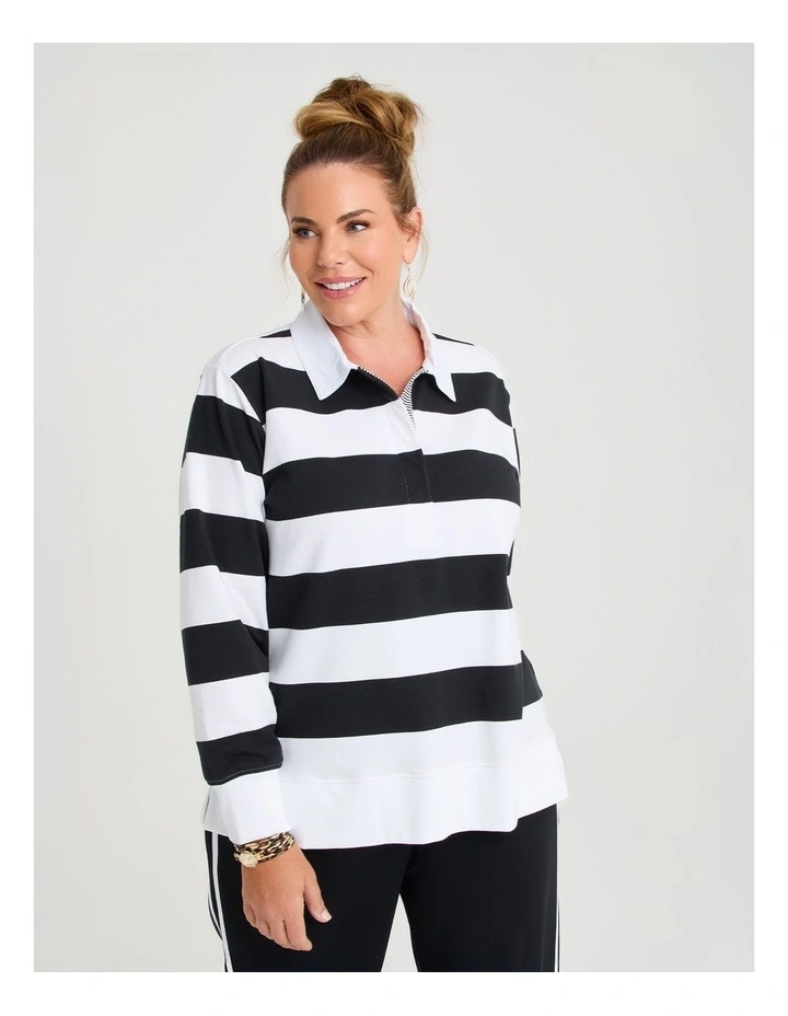 Cotton Polo Neck Sweatshirt in Multi image 1