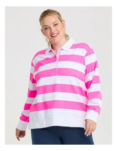 Cotton Polo Neck Sweatshirt in Multi