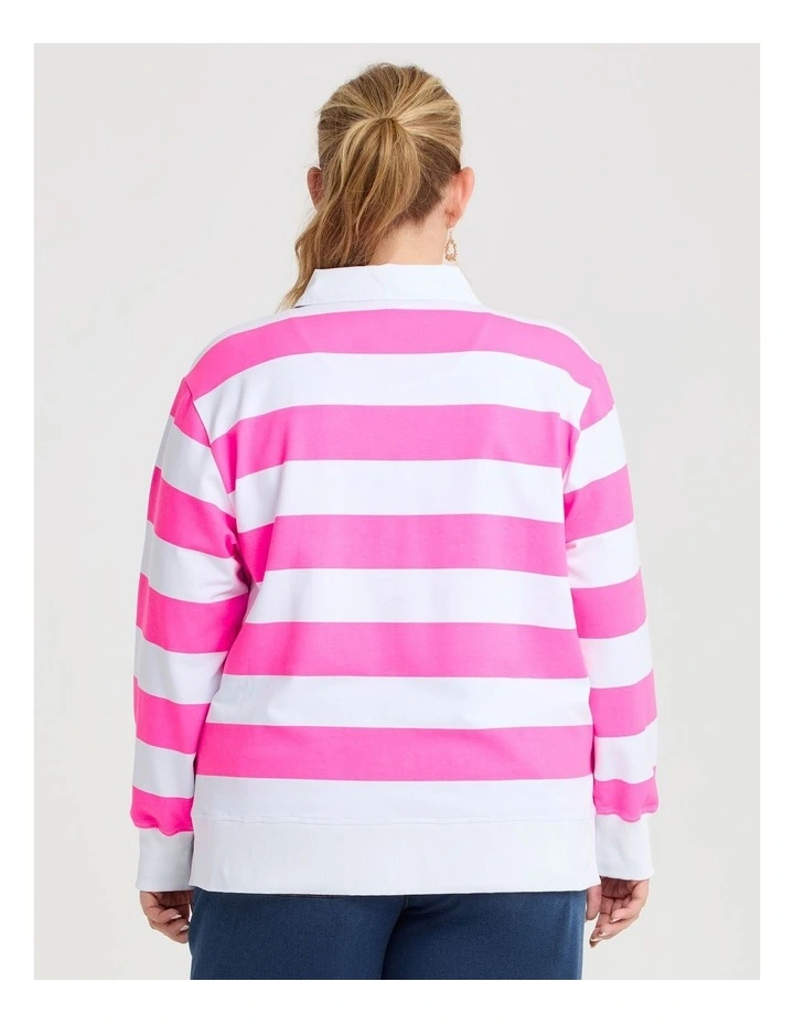 Cotton Polo Neck Sweatshirt in Multi image 2