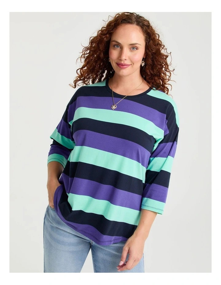 Cotton 3/4 Multi Stripe Top Navy/multi image 1