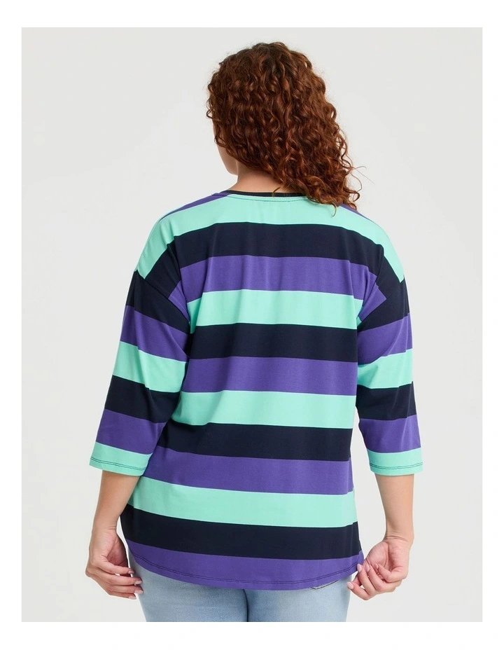 Cotton 3/4 Multi Stripe Top Navy/multi image 2