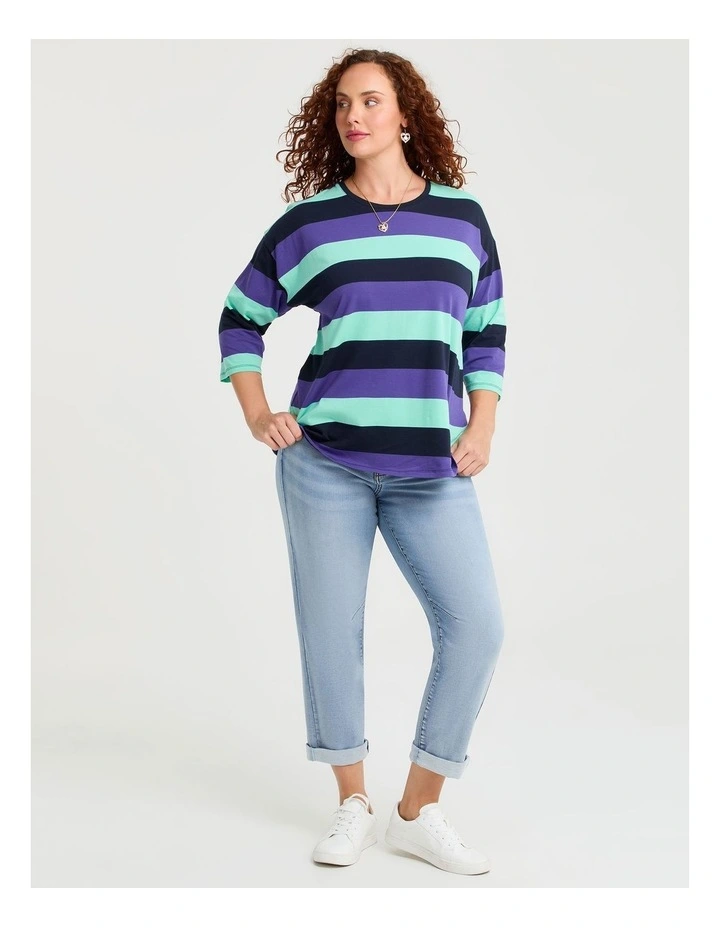 Cotton 3/4 Multi Stripe Top Navy/multi image 3
