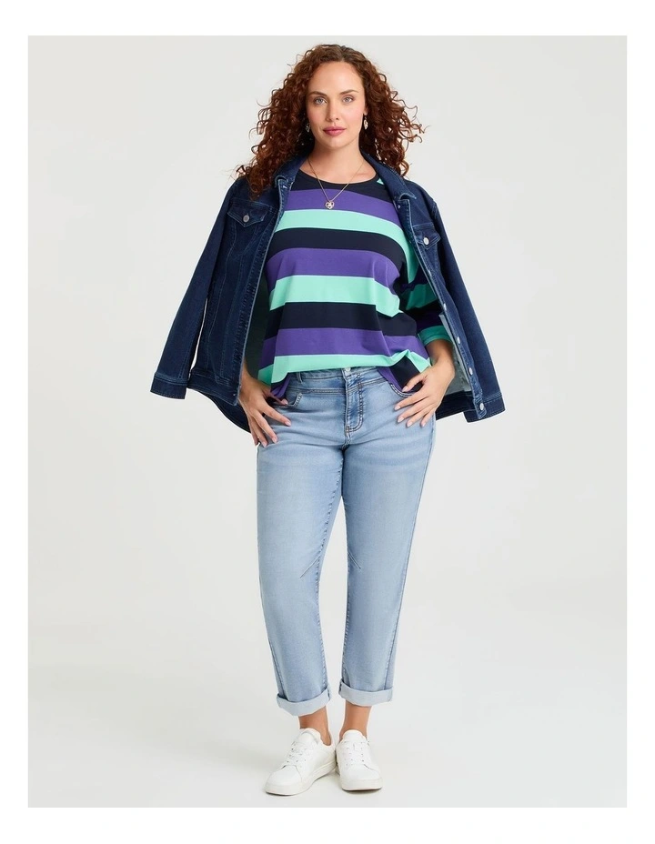 Cotton 3/4 Multi Stripe Top Navy/multi image 4