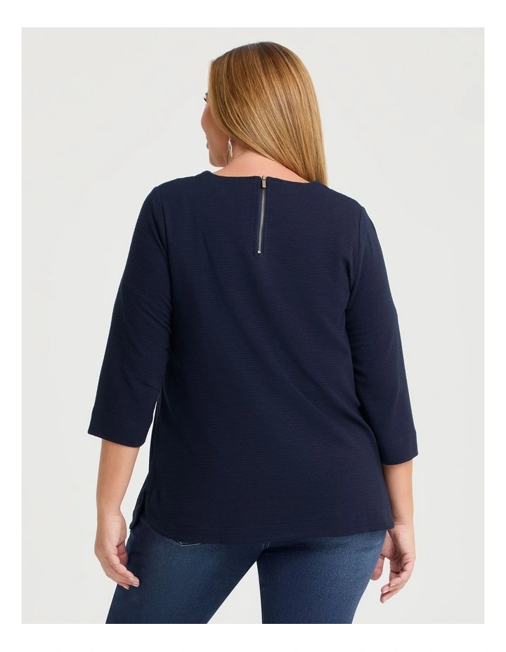 Textured Rib Crew Neck Top Navy image 2