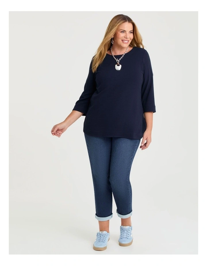 Textured Rib Crew Neck Top Navy image 3