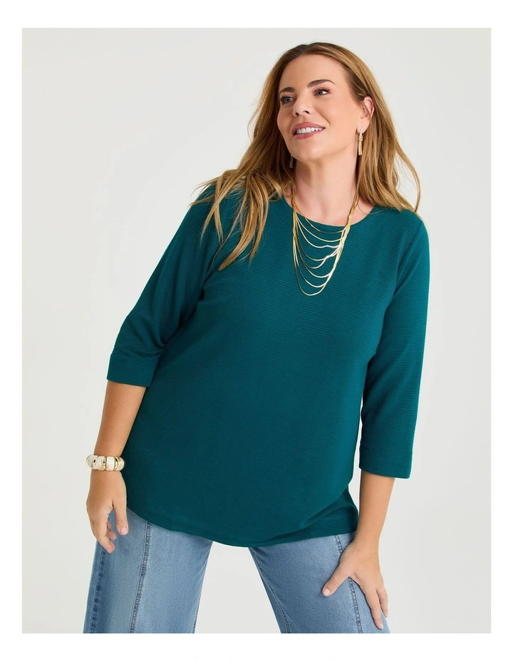 Textured Rib Crew Neck Top Dark Nile image 1