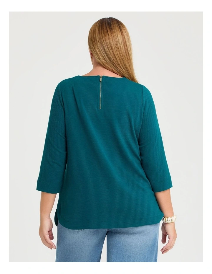 Textured Rib Crew Neck Top Dark Nile image 2