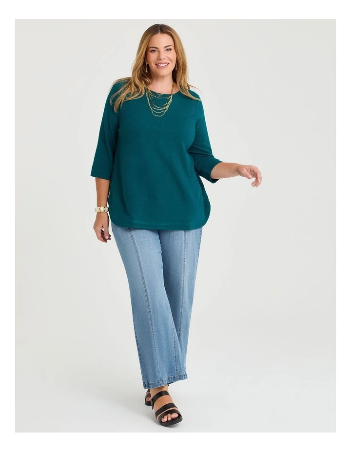 Textured Rib Crew Neck Top Dark Nile image 3