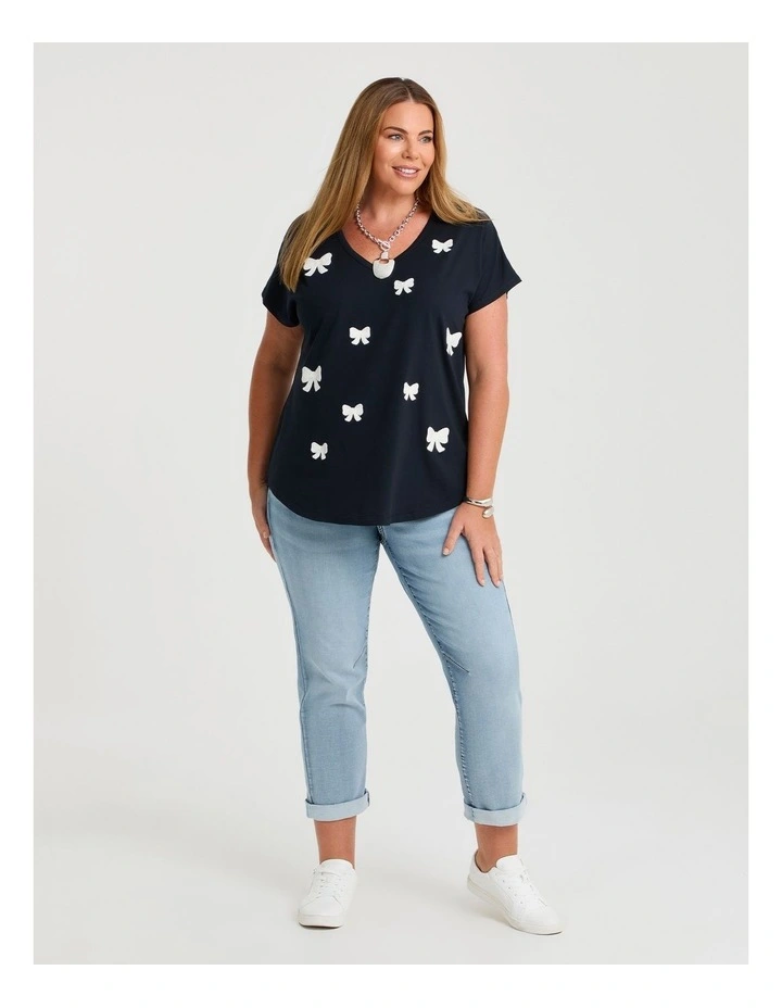 Cotton Crochet Bow T-shirt Navy image 2
