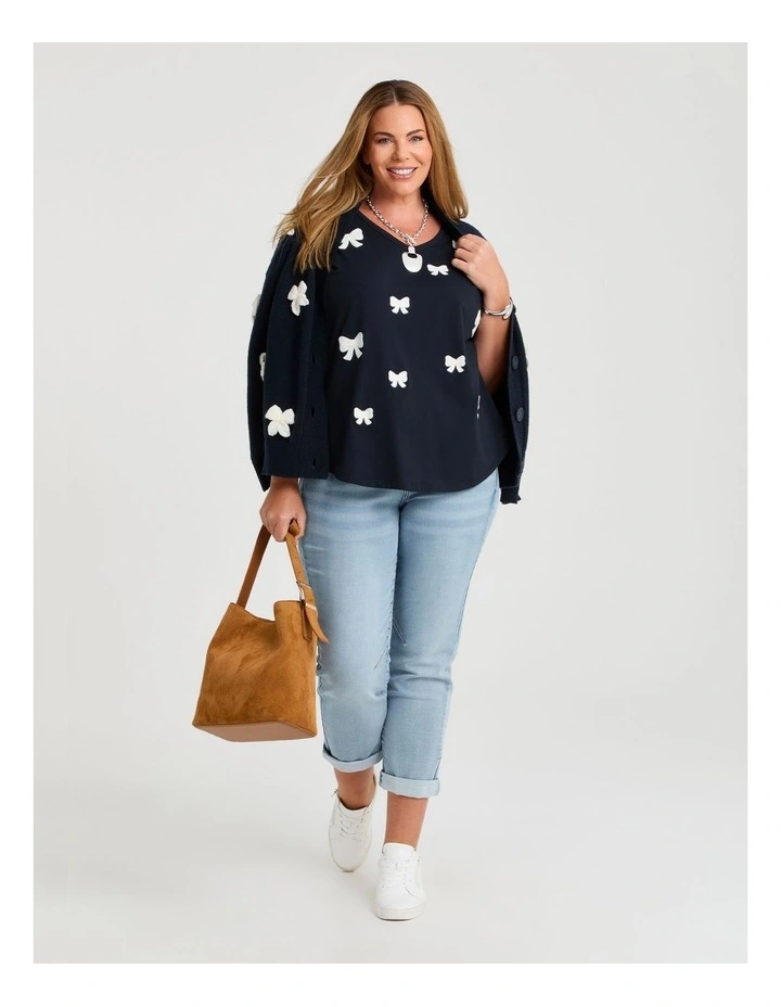 Cotton Crochet Bow T-shirt Navy image 3