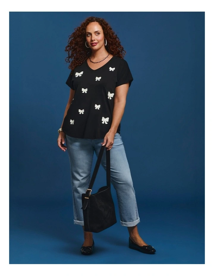 Cotton Crochet Bow T-shirt Navy image 5