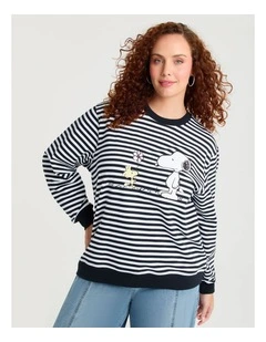 Peanuts Snoopy Stripe Sweatshirt Navy/white