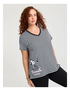 Peanuts Snoopy Stripe T-shirt Navy/white