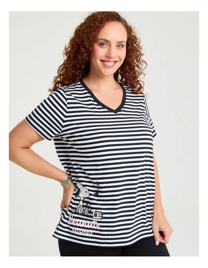 Peanuts Snoopy Stripe T-shirt Navy/white image 3