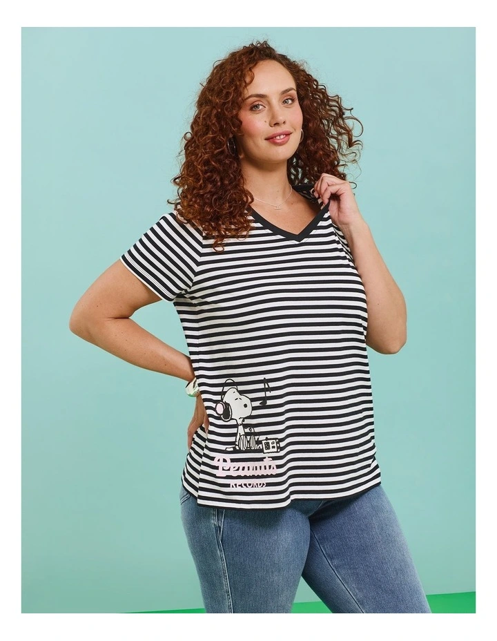 Peanuts Snoopy Stripe T-shirt Navy/white image 6