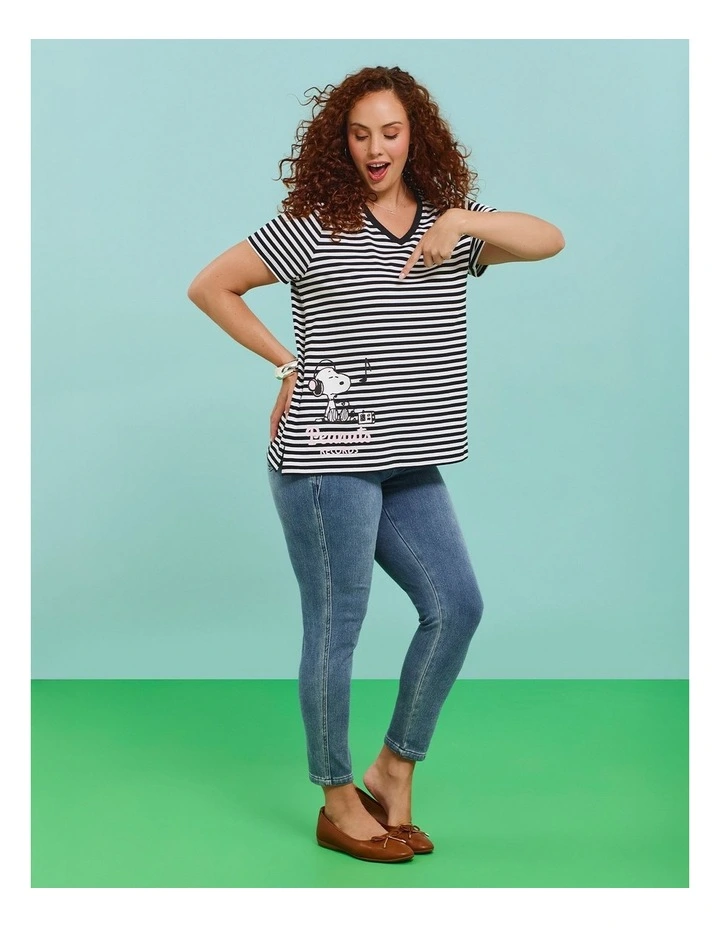 Peanuts Snoopy Stripe T-shirt Navy/white image 7