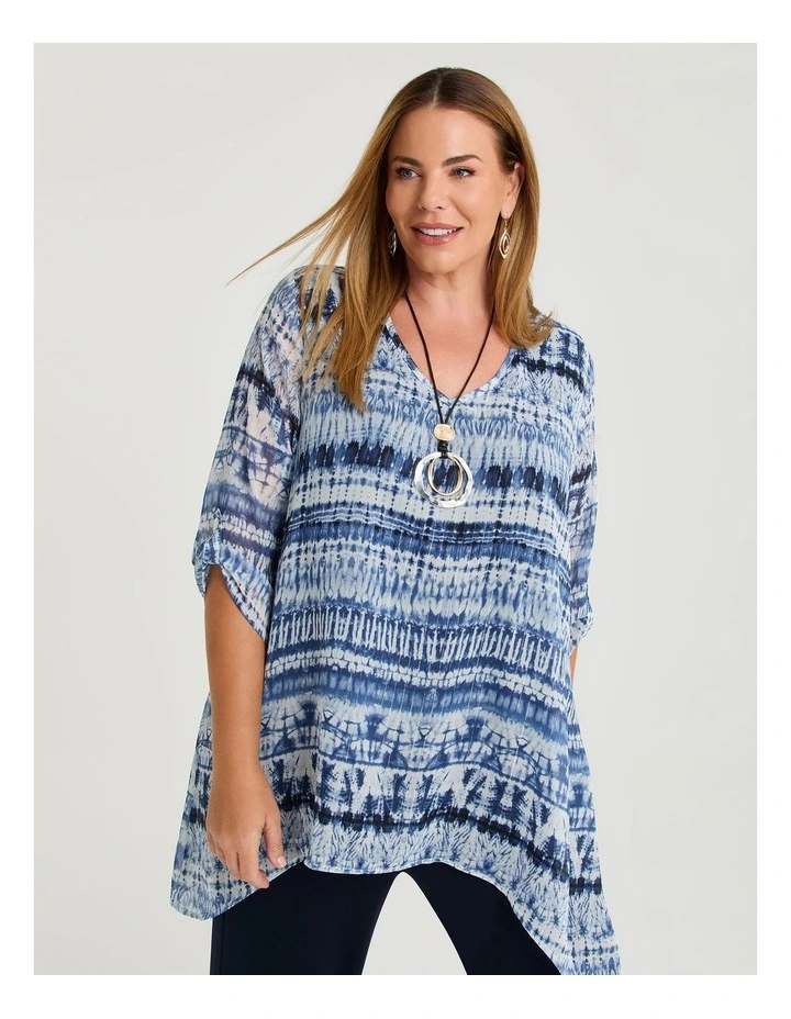 The Dyed Chiffon Layer Tunic in Blue Print image 1