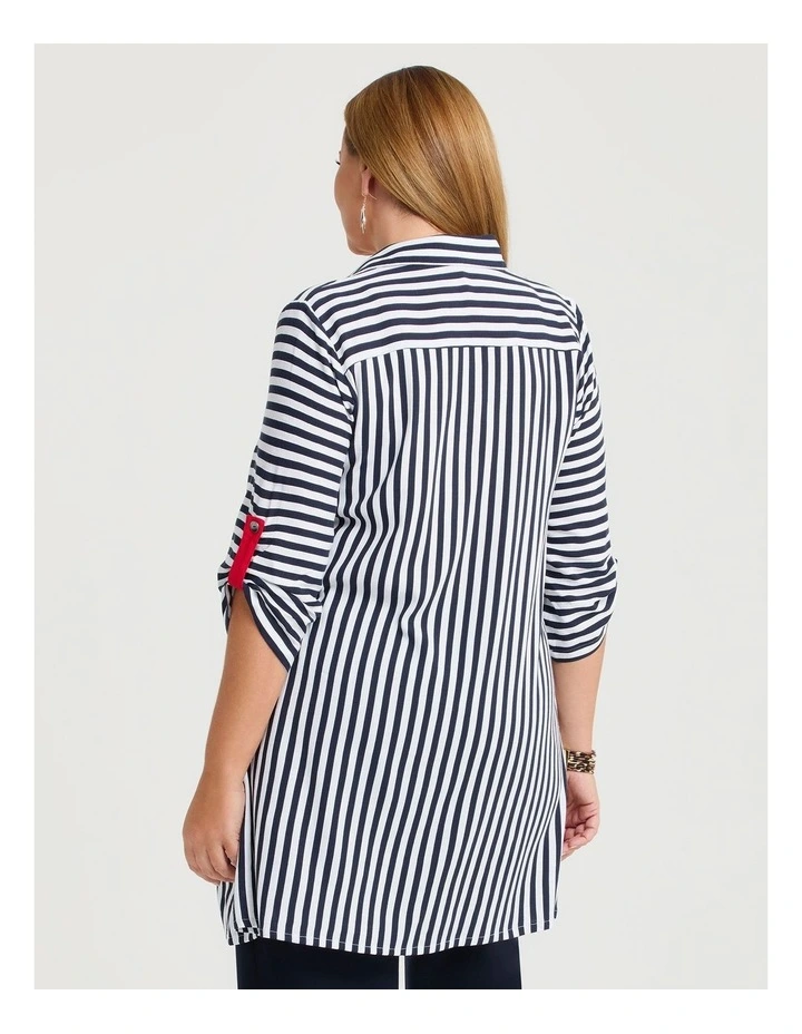 Zip Collar Stripe Natural Tunic Dark Indigo image 2