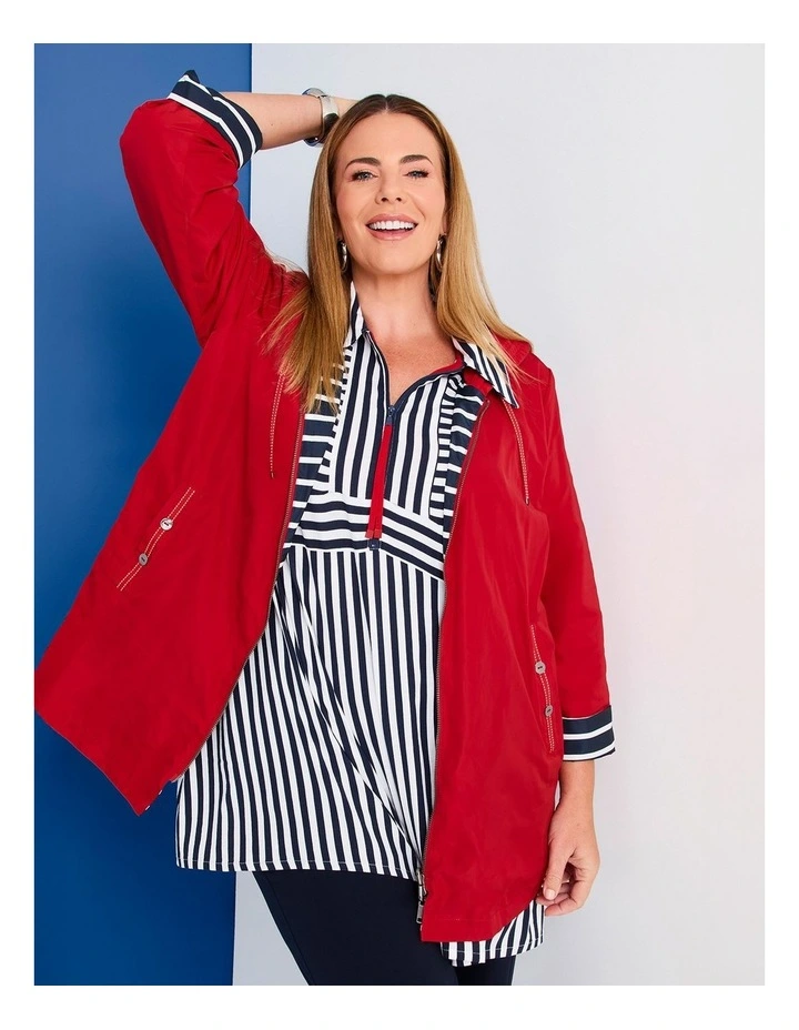 Zip Collar Stripe Natural Tunic Dark Indigo image 3