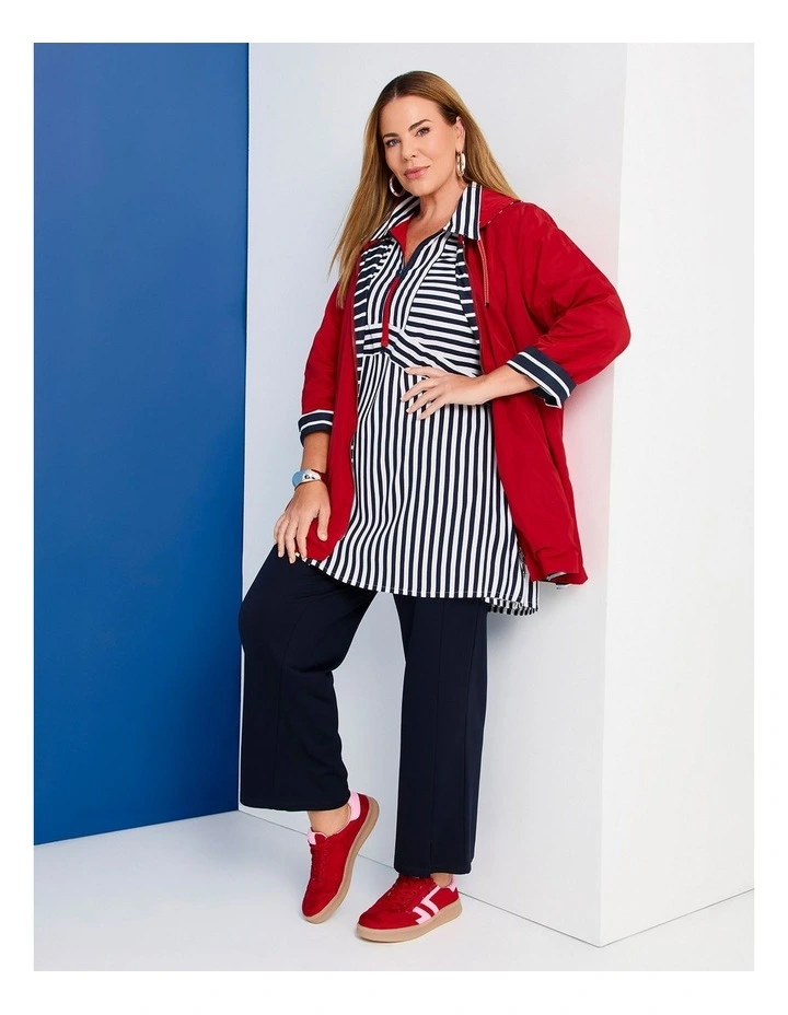 Zip Collar Stripe Natural Tunic Dark Indigo image 4