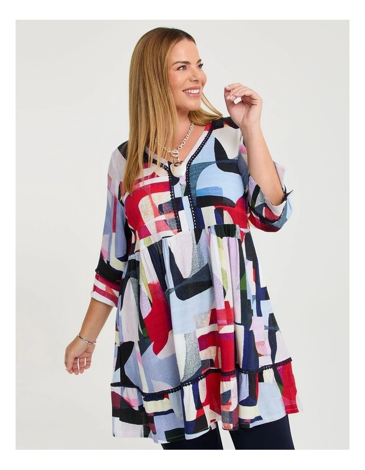 Abstract Natural Tier Tunic in Print image 1