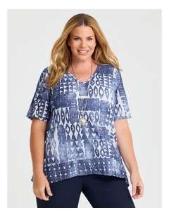 Aztec Burnout Tunic in Blue Indigo Print
