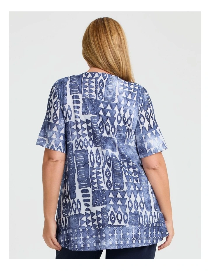 Aztec Burnout Tunic in Blue Indigo Print image 2