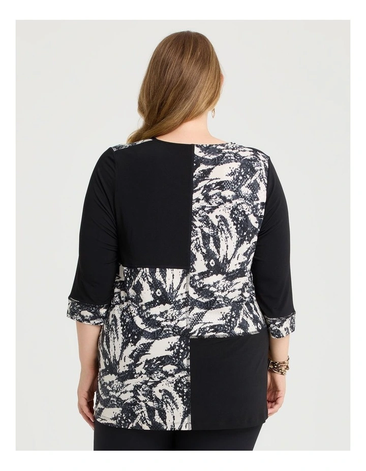 Eyelet Spliced Luna Tunic Beige/black Print image 2