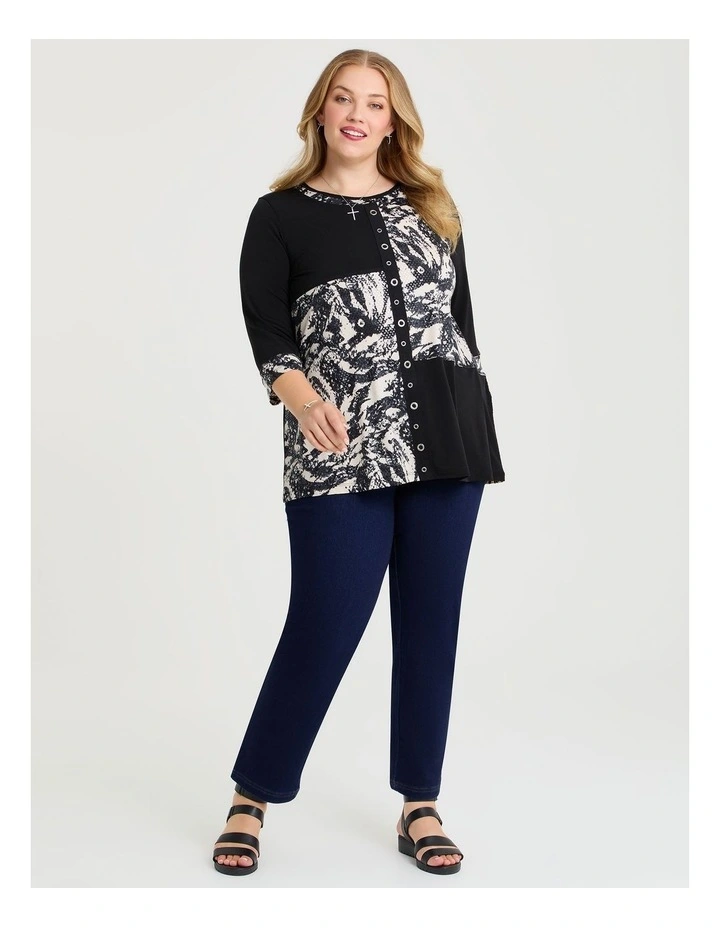 Eyelet Spliced Luna Tunic Beige/black Print image 4