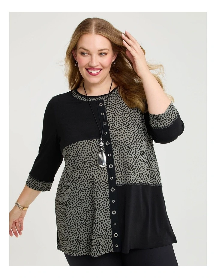 Eyelet Spliced Luna Tunic Sage Spot Print image 1