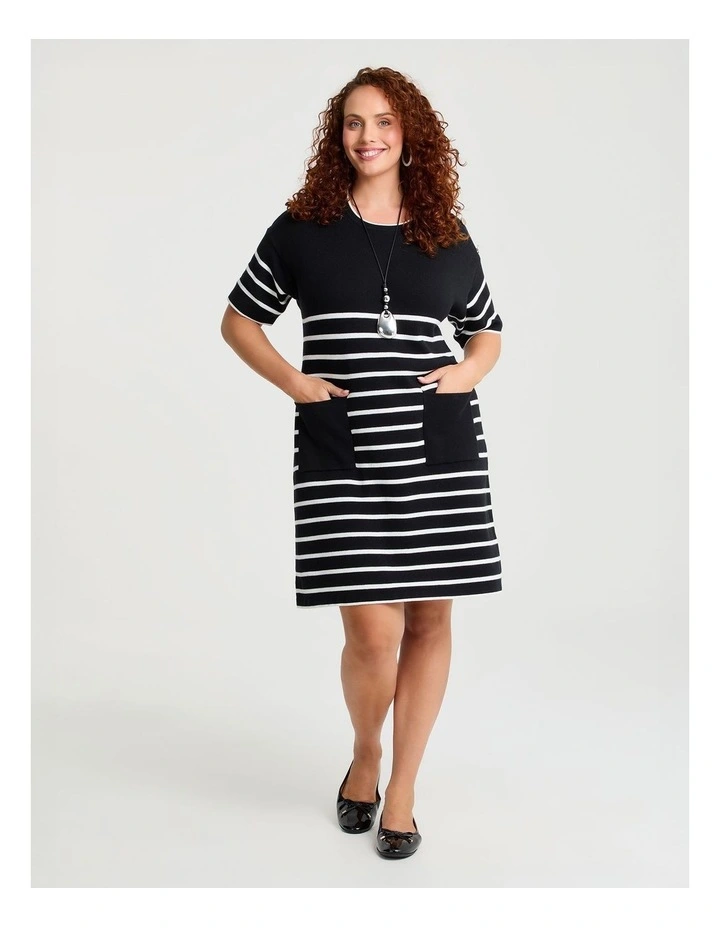 Stripe Pocket Detail Dress Black/off White image 1