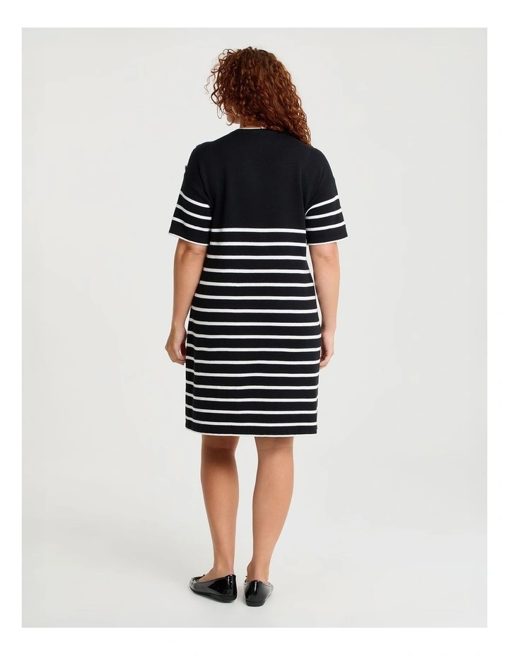 Stripe Pocket Detail Dress Black/off White image 2