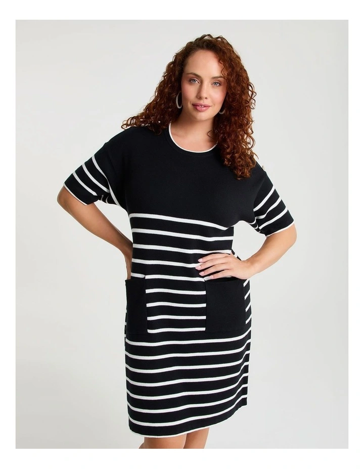 Stripe Pocket Detail Dress Black/off White image 3