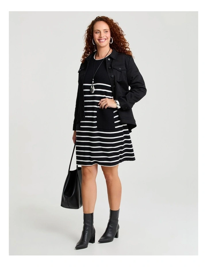 Stripe Pocket Detail Dress Black/off White image 4