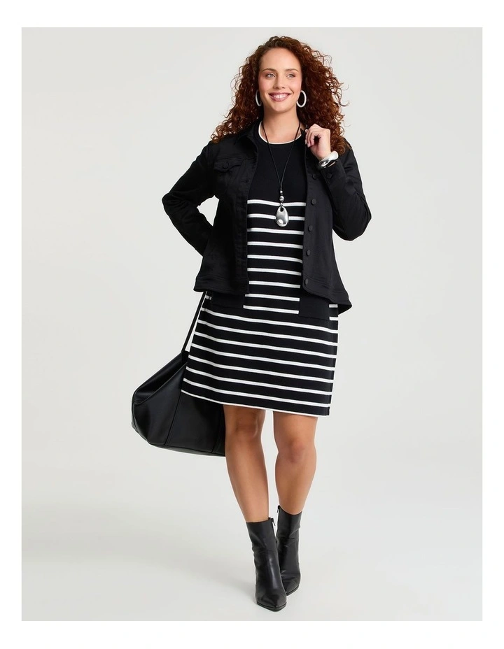 Stripe Pocket Detail Dress Black/off White image 5