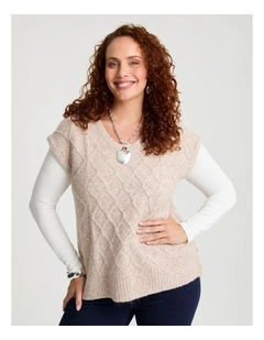 Cable Knit V-neck Vest Oatmeal Marle