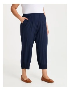 Petite Pleat Hem Crop Pant in Dark Indigo