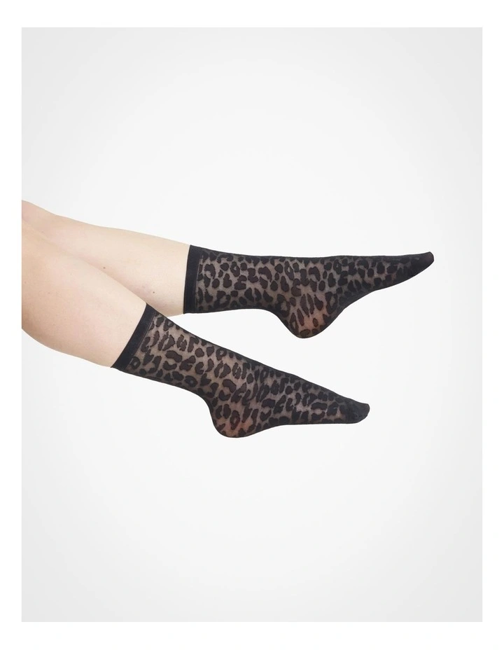 Sheer Leopard Socks 2 Pack in Black image 2