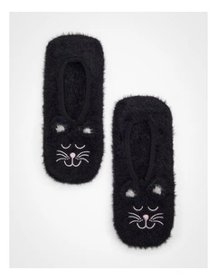 Fluffy Cat Slipper Socks in Black