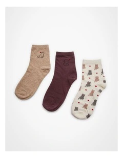 Cotton Cat Socks of 3 Pack in Multi