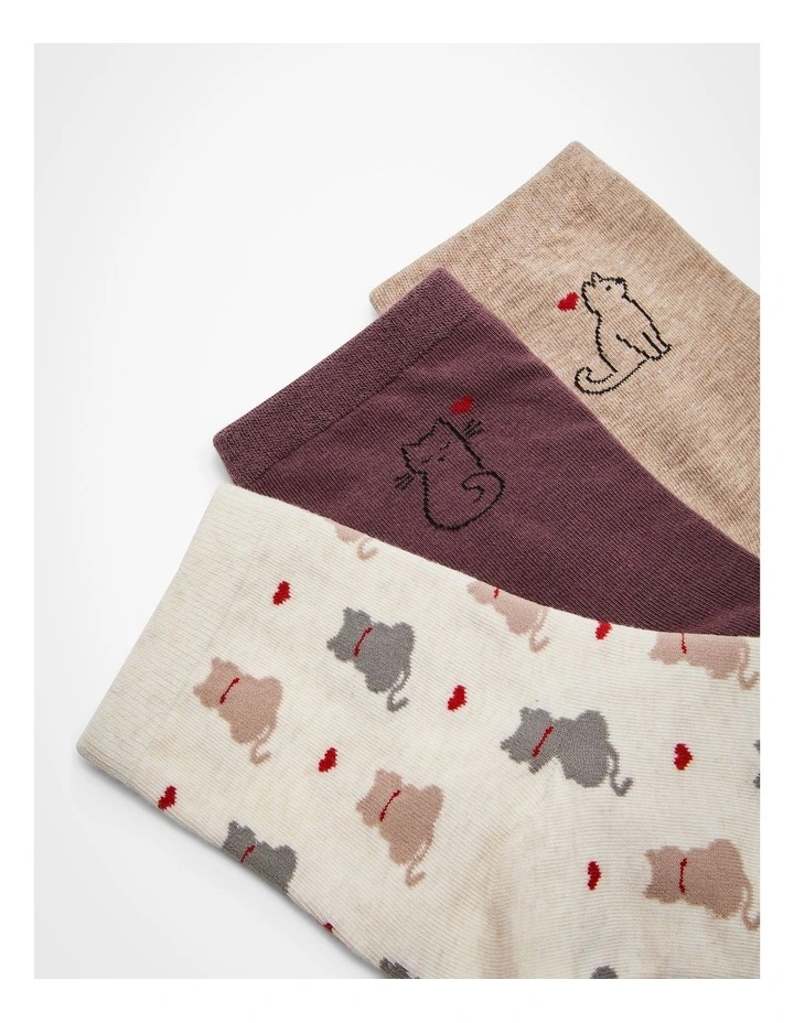 Cotton Cat Socks of 3 Pack in Multi image 3