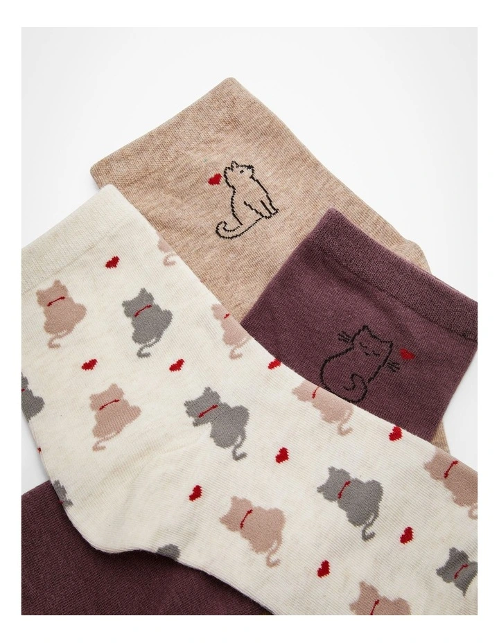 Cotton Cat Socks of 3 Pack in Multi image 4