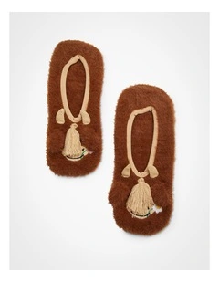 Fluffy Highland Cow Slipper Socks in Brown